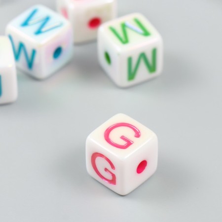 Busina for creativity plastic "Cube white with letters, mother -of -pearl" mix 1.4x1.4x1.4 cm-1