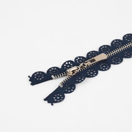 Metal zipper, No. 3, non-proceeding, automatic lock, 30 cm, dark blue color/nickel-1