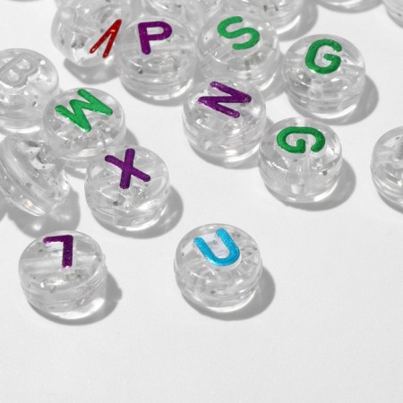 Acrylic bead "English letters" mix, brilliant, 7 × 4 mm, set 10 g, color mix-1