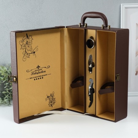 Casket wood, leatherette for 2 bottles of premium 3 objects 11.5x26x37 cm-2
