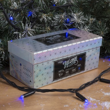 Garland “thread” 10 m, IP65, UMS, dark thread, 100 led, blue glow, white flicker, 220 V-2