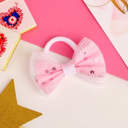 Hair elastic band Bant "Alyonushka" Strazinka, 6.5 cm, pink-white