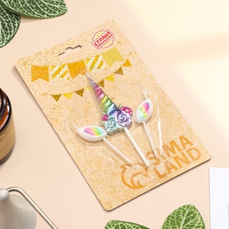 Set of candles for the cake, 3 pcs "Magic Unicorn", multi -colored-3