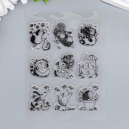 Stamp for creativity Silicon "Lovely animals with flowers" 16x11 cm