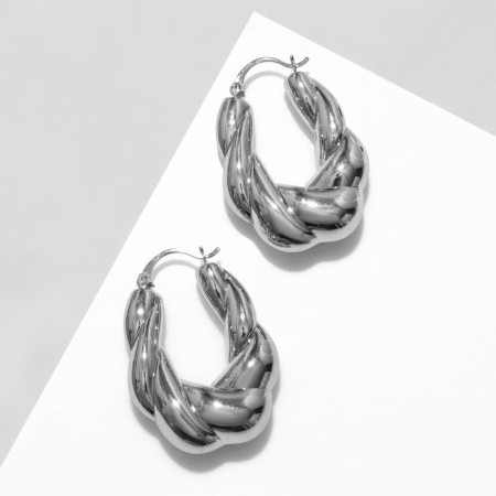 Earrings Metal "embossed" braid, silver color-1