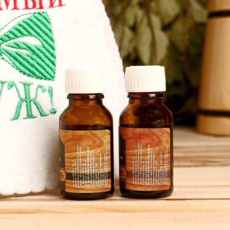 Set for a bathhouse in the box "beloved husband" hat, juniper oil and fir-5