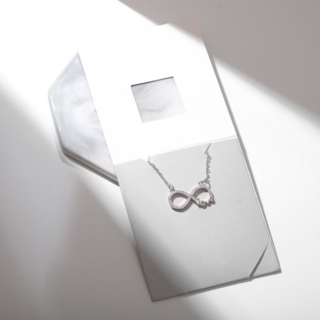 Pendant “Give Happiness” Zircon, Infinity, white in silver, 45 cm-2