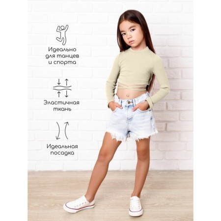 Top for a girl with long sleeves on Generation ties, height 152 cm, milk color-2