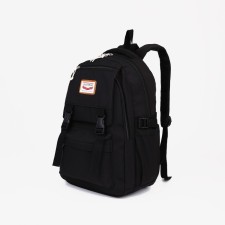A backpack with a zipper, 4 outer pockets, black color