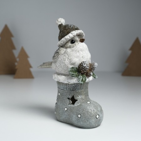 Souvenir Polystone Light "Vorostyki in a cap sits on the New Year's boot" Gray 7.6x9.5x15 cm 103258