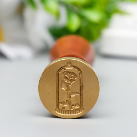 Printing for wax with a wooden handle "Rose in a flask" 9x2.5x2.5 cm-1