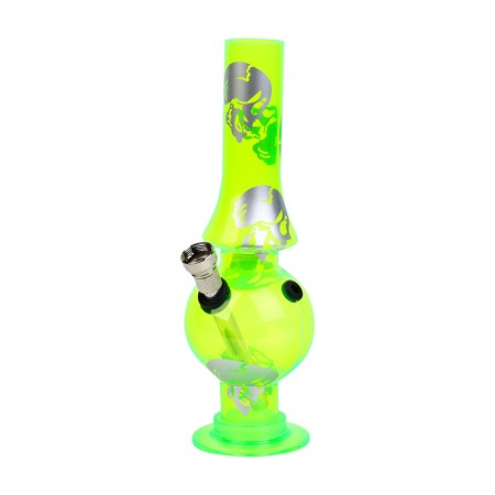 Bong, H-20.5 cm, "Skull", with a greenhouse, acrylic, green