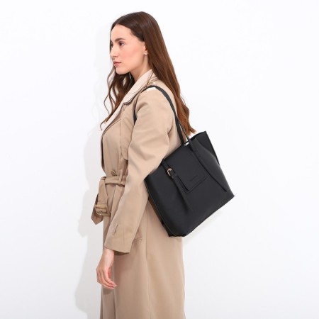 Soper bag with zipper, black color-5