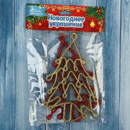 Jewelry decoration "Christmas tree luxury" (set 2 pcs) 7x13 cm, red gold-1