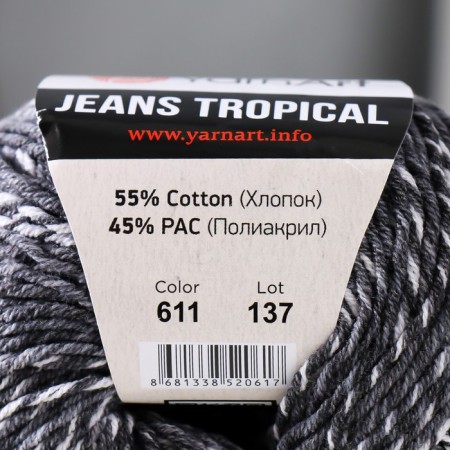 Yarn "Jeans Tropical" 55% cotton, 45% polyacli 160m/50g (611 T. Serly-white)-3