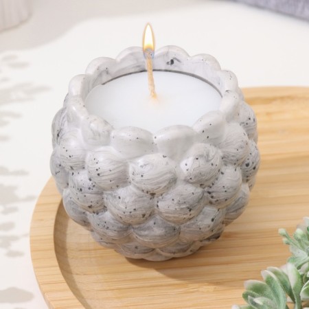 Candle "Shar" in the candlestick with spherical faces of gypsum, 8x7cm, marble with black stripes