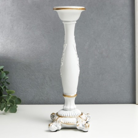 Polystone candlestick for 1 candle "lush sheet" white 26.5x9x9 cm-2