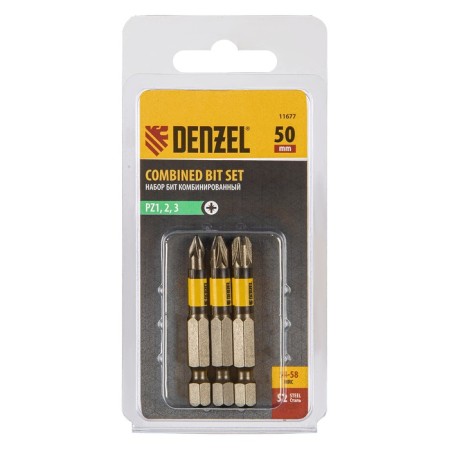 Набор бит DENZEL 11677, PZ1, PZ2, PZ3, 50 мм, сталь S2-1