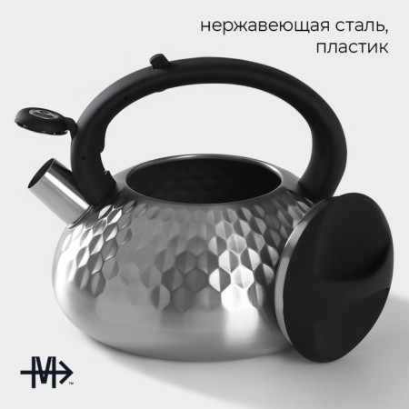 A kettle with a stainless steel whistle Magistro Glow, 3 L, Induction, Soft-Touch handle, silver color-1