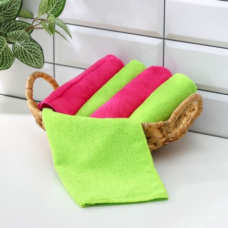 Napkins universal shares, cleaning rags, 5 pcs, 30 × 30 cm, microfiber, 220 g, with overlock, mix