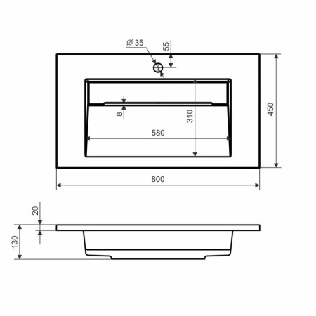 Sink uperwood Next 80 cm, half -around, rectangular, white-8