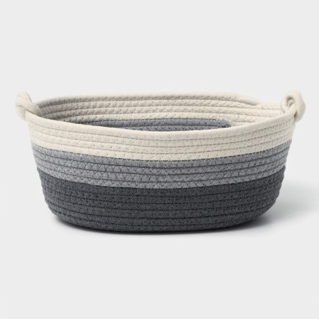 Basket for storage ladled handmade LadOOM "Vega", cotton, 32 × 21 × 12 cm, color gray color-5