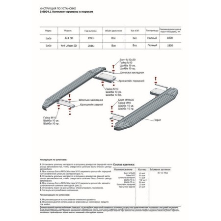 BMW-Style threshold "Rival, Lada 4x4 1993-N.V., with fasteners, D180al.6004.1-5