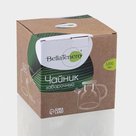 Glass teapot with a bamboo cover and a metal filter Bellatenero "Eco", 1.2 liters-4