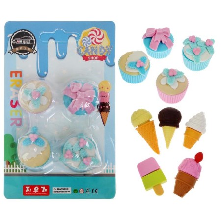 A set of figured erasers "Pies/Ice Cream", 4 pieces, mix (barcode on a piece)
