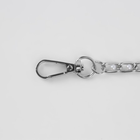 A chain with pearls for a bag, with carbines, 7 × 13 mm, d = 4 mm, 60 cm, silver color-1