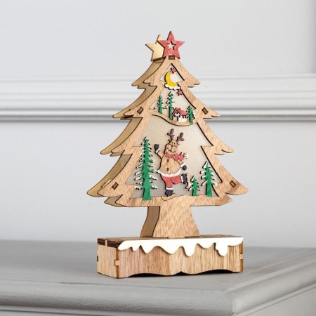 LED figure "Christmas tree with a deer" 12 × 20 × 5 cm, wood, batteries AAAX2 (not complete), glow warm white-1