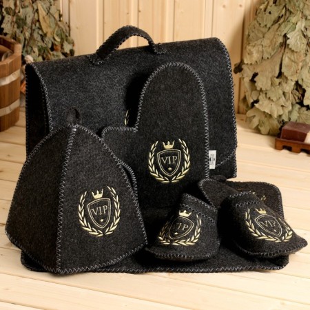 Set of bath "VIP" 5 items (portfolio, hat, mittens, rug, slippers)