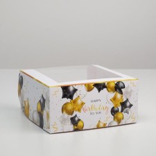 Cake for a cake with a window, confectionery packaging Happy Birthday 23 x 23 x 11 cm