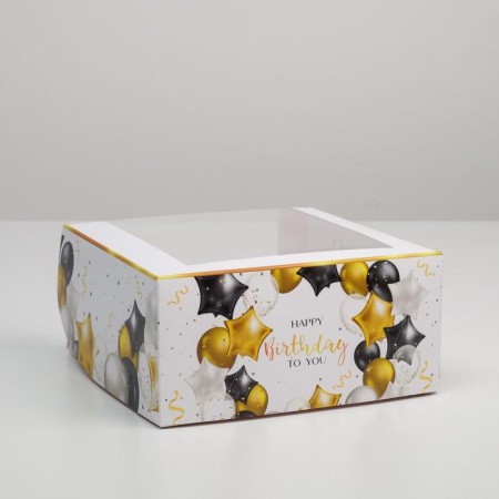 Cake for a cake with a window, confectionery packaging Happy Birthday 23 x 23 x 11 cm
