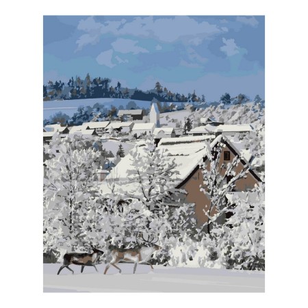 Picture on numbers on cardboard 40 × 50 cm "Village in winter"
