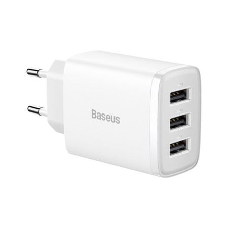 Network charger Baseus, 3USB, 3 A, 17W, white-2