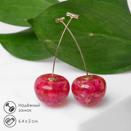 Earrings plastic "Berry" Cherry, red color in gold