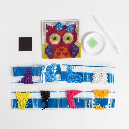 Diamond mosaic on a magnet with a complete filling for children “owl”, 10 x 10 cm-4