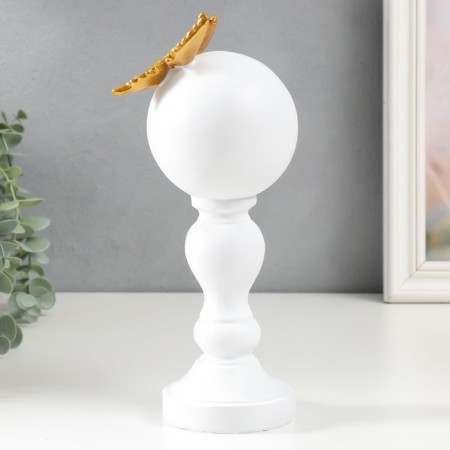 Souvenir Polystone "Golden butterfly on a column with a ball" White 24.5x9x10 cm-3