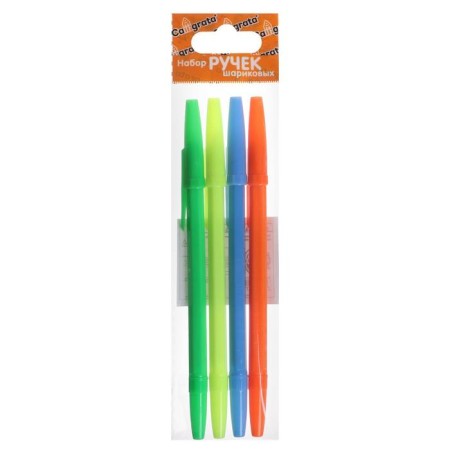 Set of ballpoint pens 4 pieces, rod 0.7 mm blue, neon case