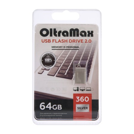 OLTRAMAX, Mini flash drive, 64 GB, USB 2.0, th Up 15 MB/s, PLO up to 8 MB/s, metal, silver