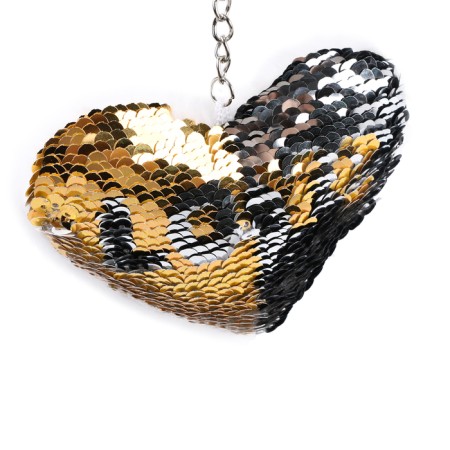 Soft toy "heart" with sequins, on the key fob, 10 cm, white color-2
