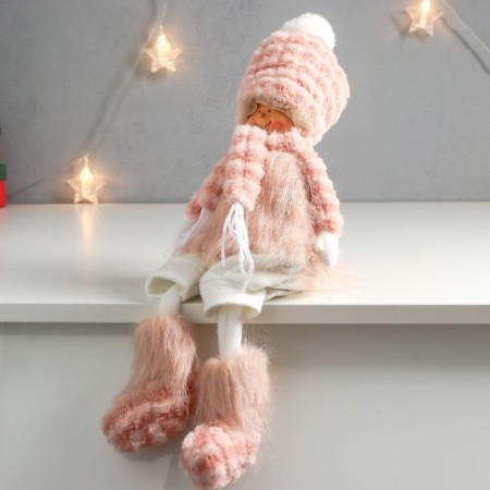 Interior doll "Kudryash boy in a pink fur suit" Long legs 51x10.5x13.5 cm 75753-1