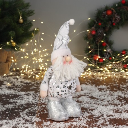 Soft toy "Santa Claus in a shiny cap" 36x19 cm, silver-white-1