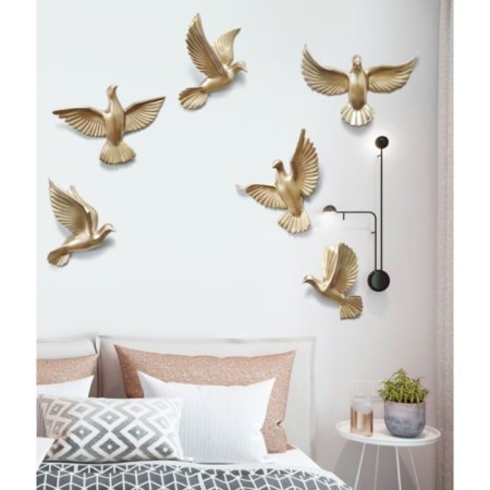 Wall -wall decor "Birds" 6 pieces 14 x 23.5 x 6 cm, gold