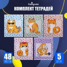 A set of notebooks of 5 pieces, 48 ​​sheets in the Calligrata Cat Cat Cat, the cover coated cardboard, an offset unit