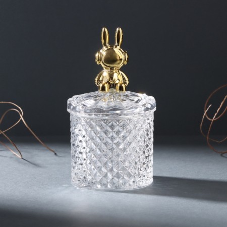 Casket glass "Hare in headphones. Rombs" gold 6x6x12 cm