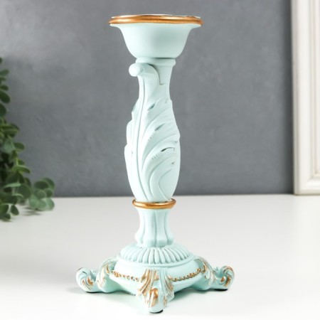 Polystone candlestick for 1 candle "lush sheet" of pale blue 21.5x9x9 cm-1