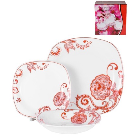 Set of square plates OlaFF "Red Flowers", 18 items