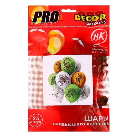 Latex ball 12 "Dinosaurs", pastel, 2-sided, set 25 pcs., Mix-2